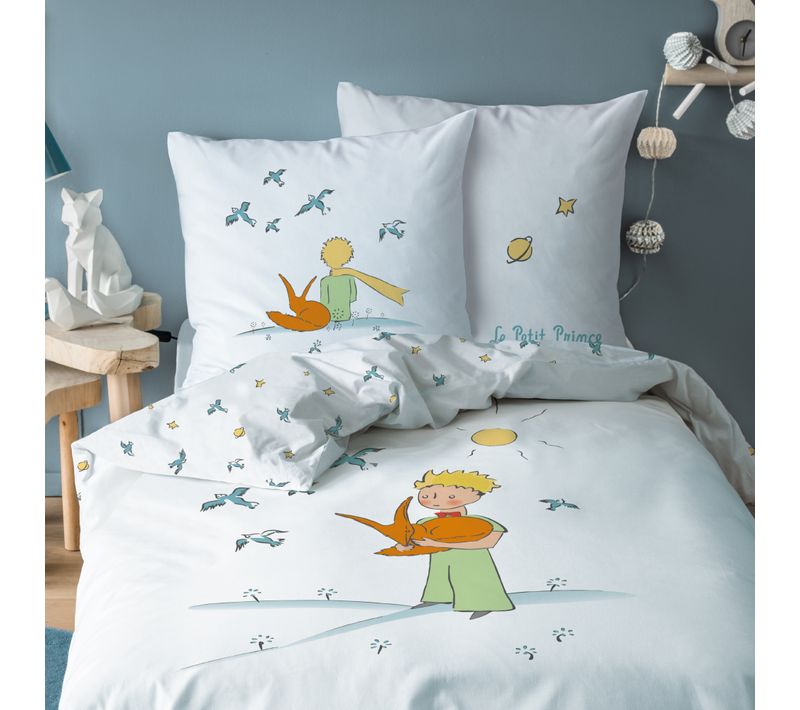 Parure De Lit Imprimée 100% Coton, Le Petit Prince Birds Blanc 140x200+63x63cm