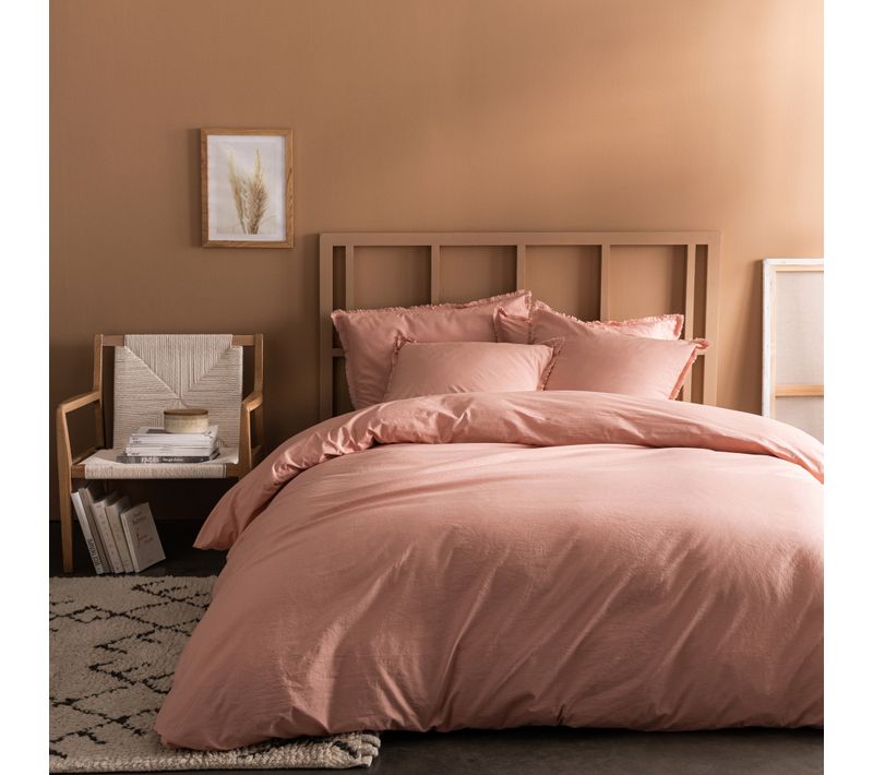 Housse De Couette Unie En Coton, Coton Lavé Nude 240x220cm