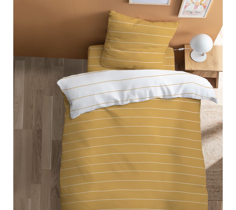 Parure De Lit Imprimée 100% Coton, Stripes Caramel 135x200+80x80cm