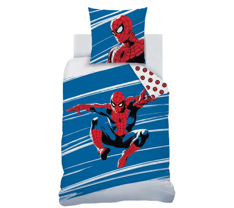 Parure De Lit Imprimée 100% Coton, Spiderman Home Anniversary Blanc/bleu 140x200+63x63cm