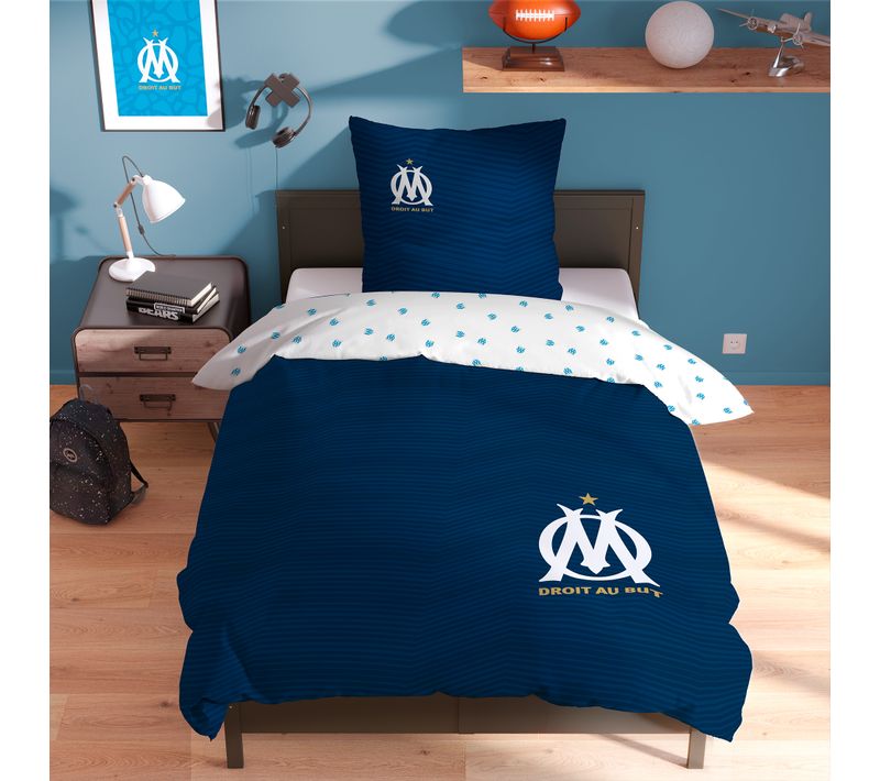 Parure De Lit Imprimée 100% Coton, Om Prado Bleu Marine 240x220+2x63x63cm