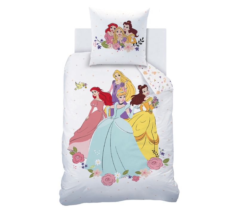 Parure De Lit Imprimée 100% Coton, Disney Home Princesse Bal Blanc 140x200+63x63cm