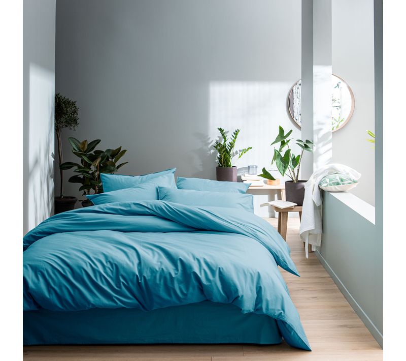 Parure De Lit Unie En Coton Taies Carrées à Volant, Coton Lavé