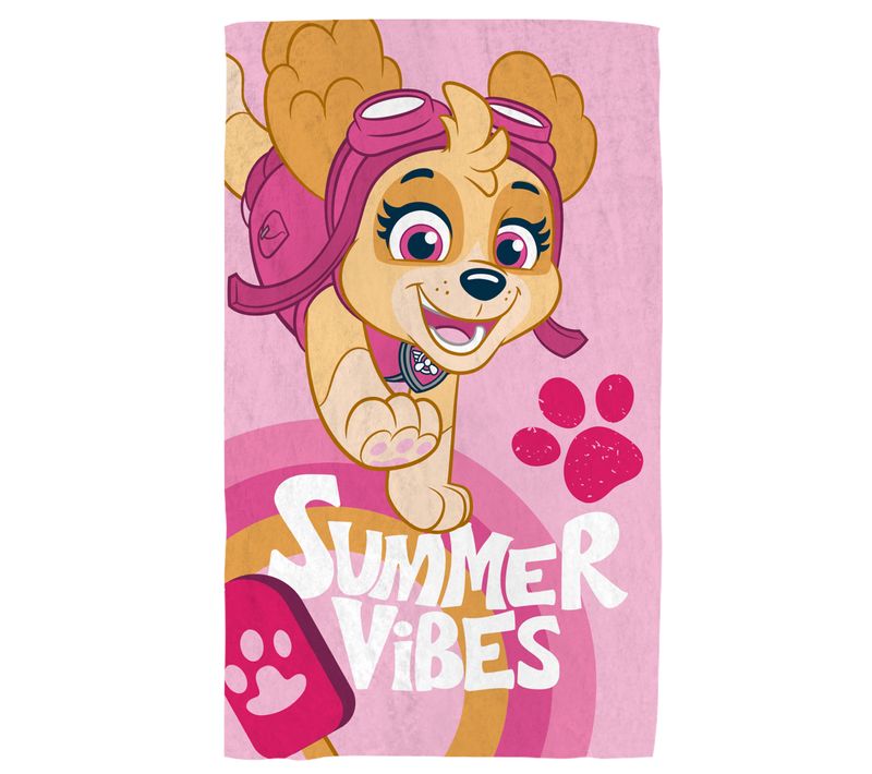 Serviette De Bain Et De Plage Imprimée 100% Coton, Pat Patrouille Good Vibes Rose 70x120cm
