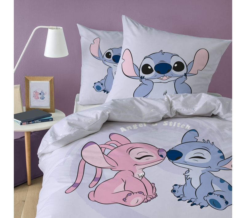 Parure De Lit Imprimée 100% Coton, Disney Home Stitch Happy Mauve 140x200+63x63cm