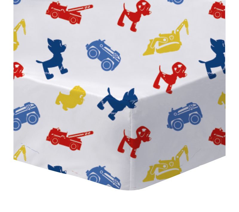 Drap Housse Imprimé 100% Coton, Pat Patrouille Patboy Blanc 90x190/200cm - Bonnet 30cm
