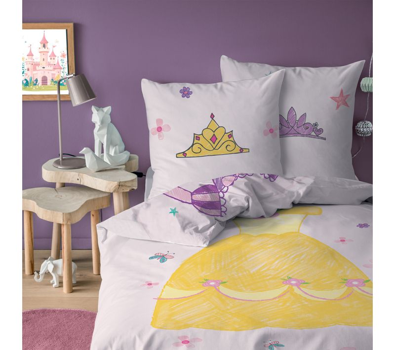 Parure De Lit Imprimée 100% Coton, Disney Home Princesse Deguisement Rose 140x200+65x65cm