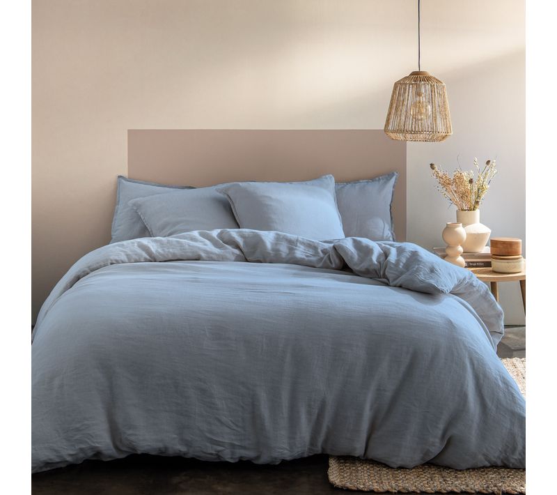 Housse De Couette Unie En Lin, Passion Lin Bleu Orage 260x240cm