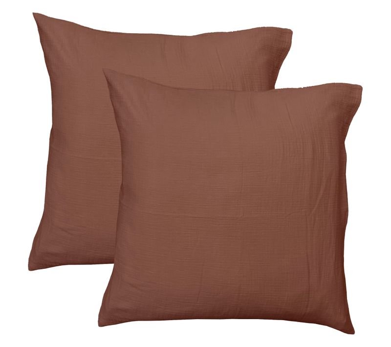 Set De 2 Taies D'oreiller Unies En Coton, Gaze De Coton Chocolat 65x65cm