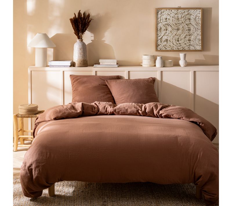 Housse De Couette Unie En Coton, Gaze De Coton Chocolat 240x220cm