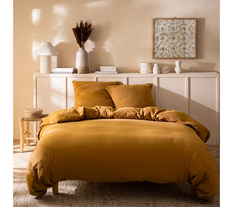 Housse De Couette Unie En Coton, Gaze De Coton Caramel 240x220cm