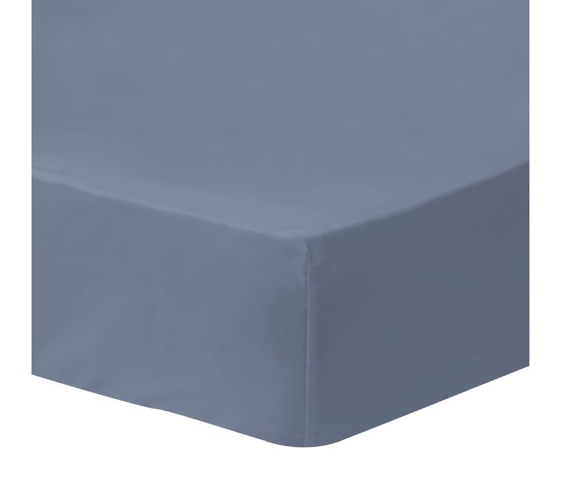 Drap-housse Uni En Coton, Coton Lavé Bleu Orage 90x190/200cm - Bonnet 30cm