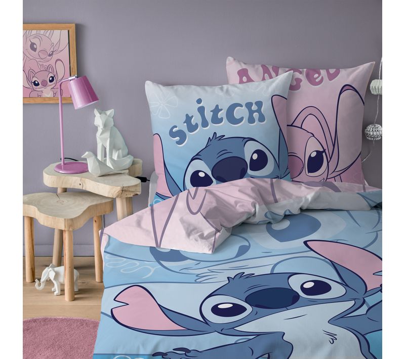 Parure De Lit Imprimée Réversible 100% Coton, Disney Home Stitch Magic Duo Rose 140x200+63x63cm
