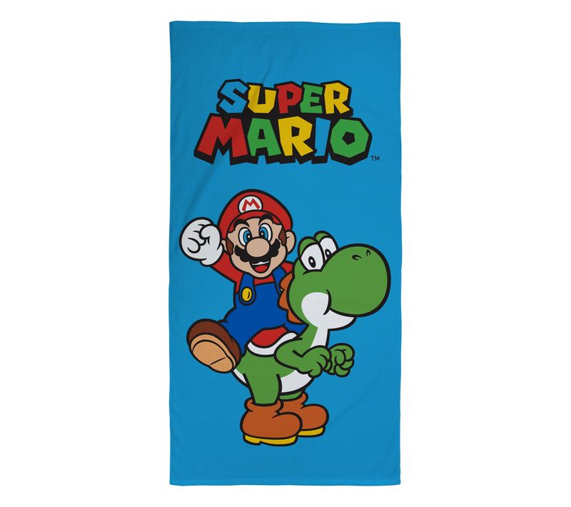 Serviette De Bain Et De Plage Imprimée 100% Coton, Super Mario Yoshi Bleu 70x120cm