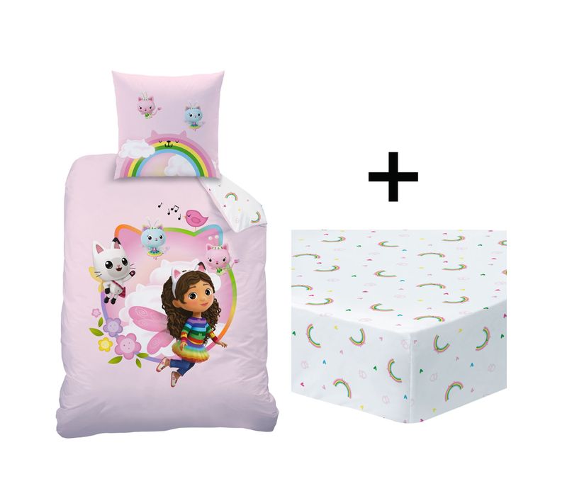 Parure De Lit + Drap Housse Coton, Gabby Et La Maison Magique Garden