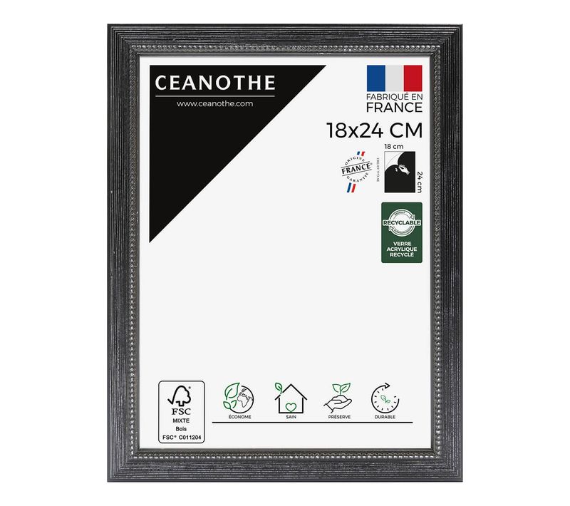 Cadre Photo Perle Noir 18x24 Cm Noir Bois Massif Fsc
