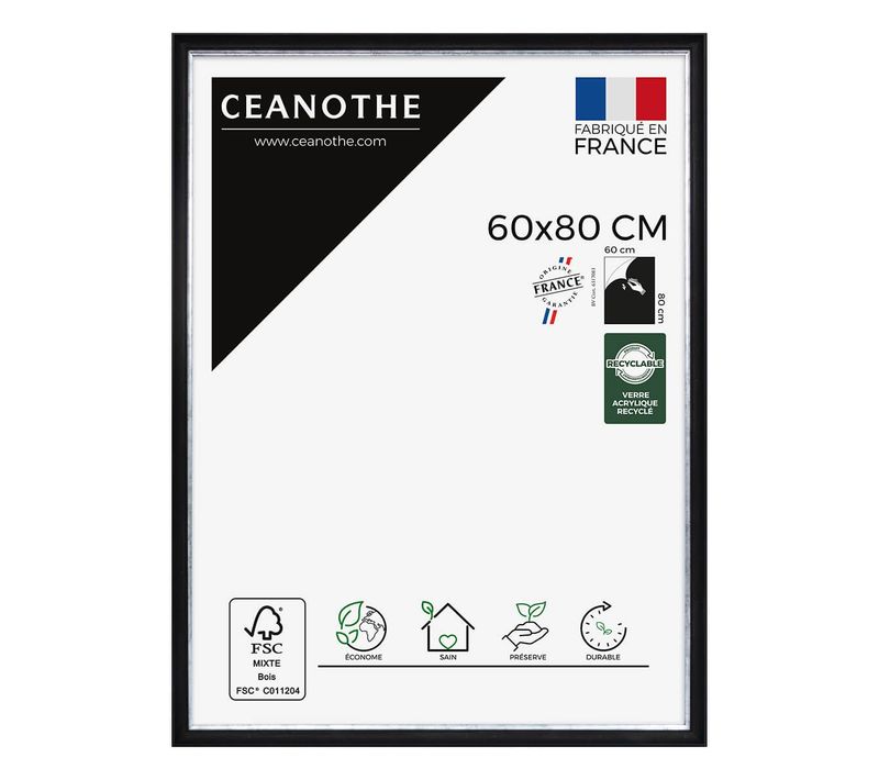 Cadre Photo Pandore Noir Argent 60x80 Cm Argent Résine Recyclée