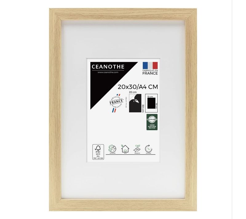 Cadre Photo 20x30 Cm Milan Brut Avec Passe-partout 13x18 Cm Bois Naturel Bois Reconstitué Fsc
