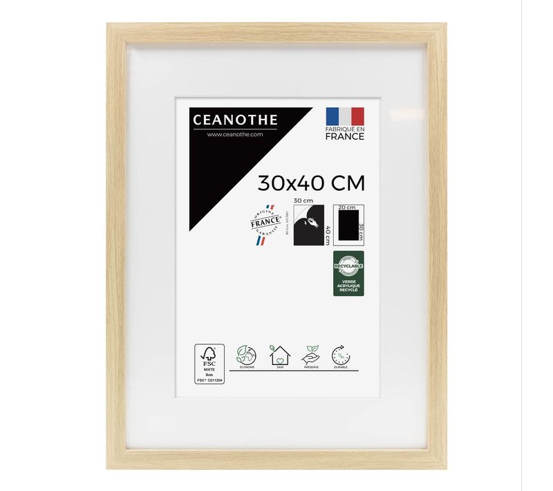 Cadre Photo 30x40 Cm Milan Brut Avec Passe-partout 20x30 Cm Bois Naturel Bois Reconstitué Fsc