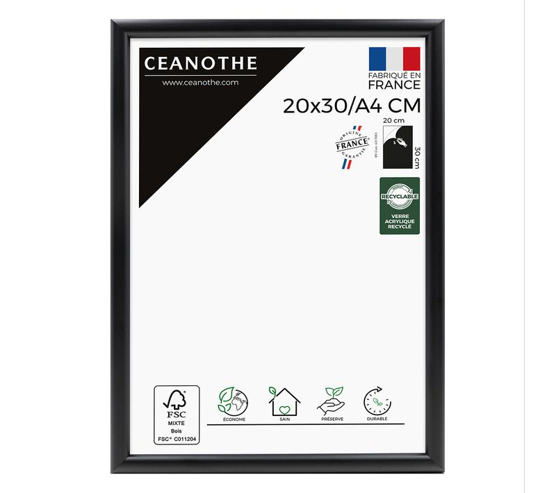 Cadre Photo Essentiel Exposition Noir 20x30 Cm/a4 Noir Bois Massif Fsc
