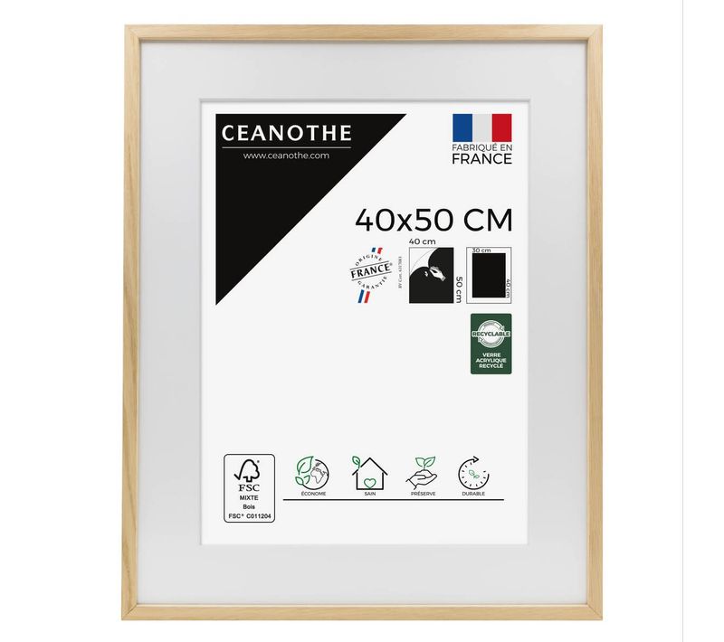 Cadre Photo 40x50 Cm Chêne Alba Avec Passe-partout 30x40 Cm Bois Brut Chêne