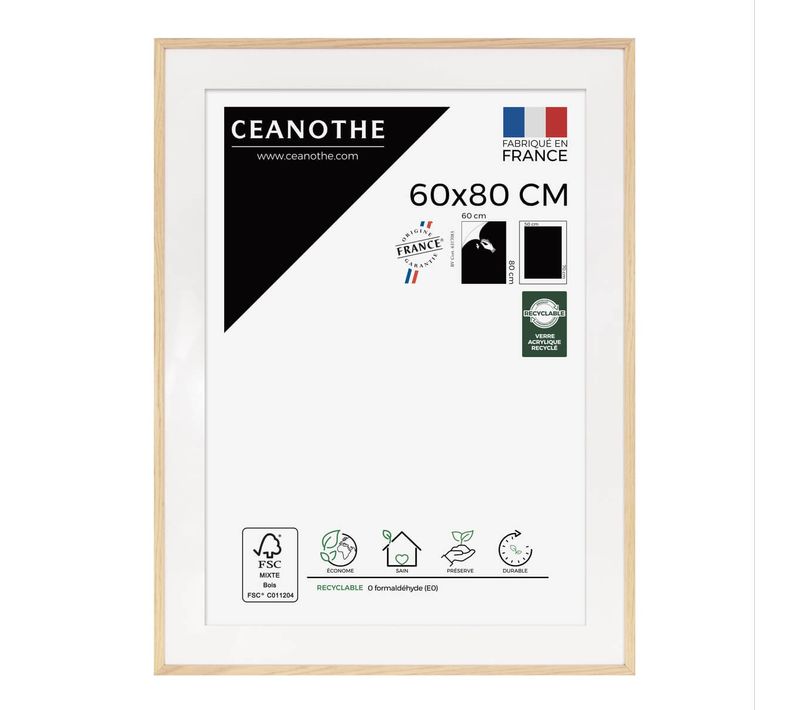 Cadre Photo 60x80 Cm Chêne Alba  Avec Passe-partout 50x70 Cm Bois Brut Chêne