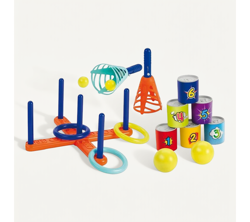 Pack 3 Sports - Jeu D'adresse Extérieur 3-en-1 (chamboule-tout, Anneaux, Lance-balles)