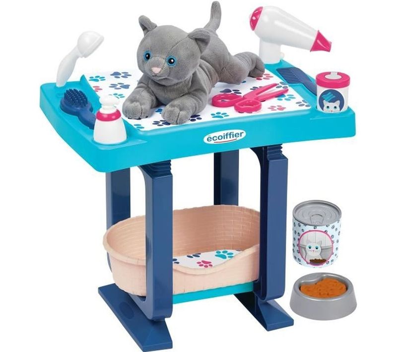 Table De Toilettage Pour Animaux Bleu - Peluche Chat + 18 Accessoires, Dès 18 Mois