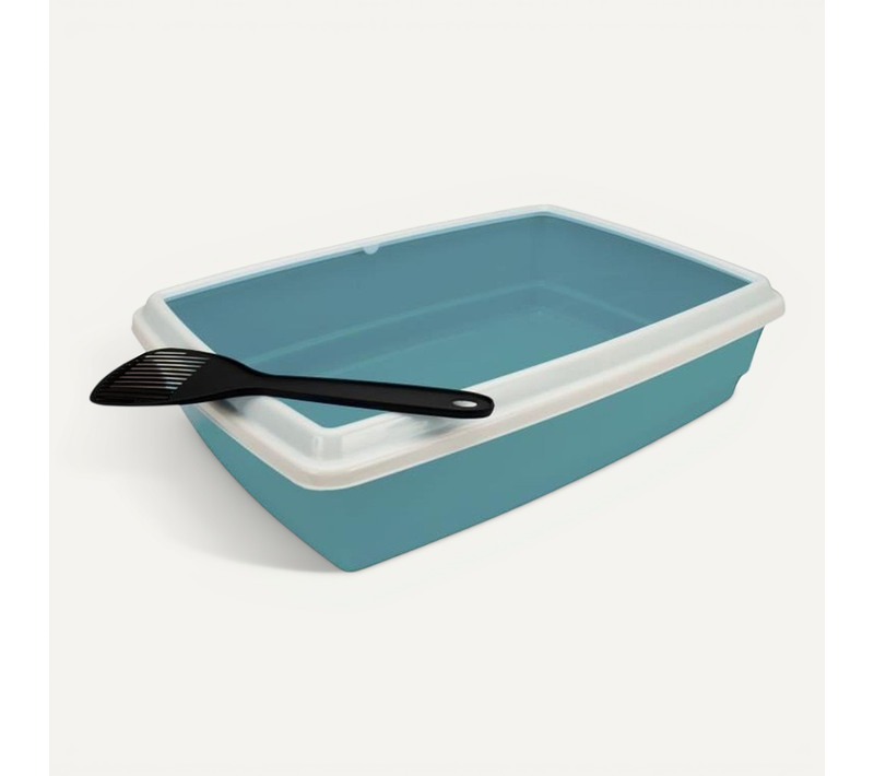 Bac à Litière Rectangulaire 54 X 40 X 14 Cm Avec Rebord Et Pelle - Bleu