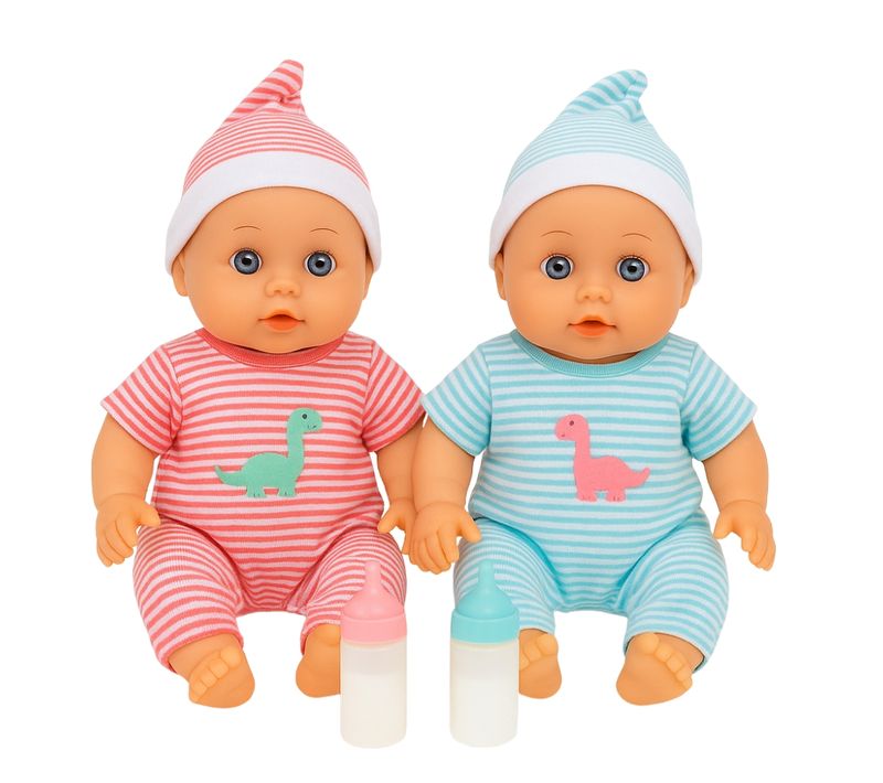 Coffret Poupons Jumeaux Garçon Et Fille, 23 Cm, Avec Pyjamas Rayés Et Biberons, Jouet Dès 3 Ans
