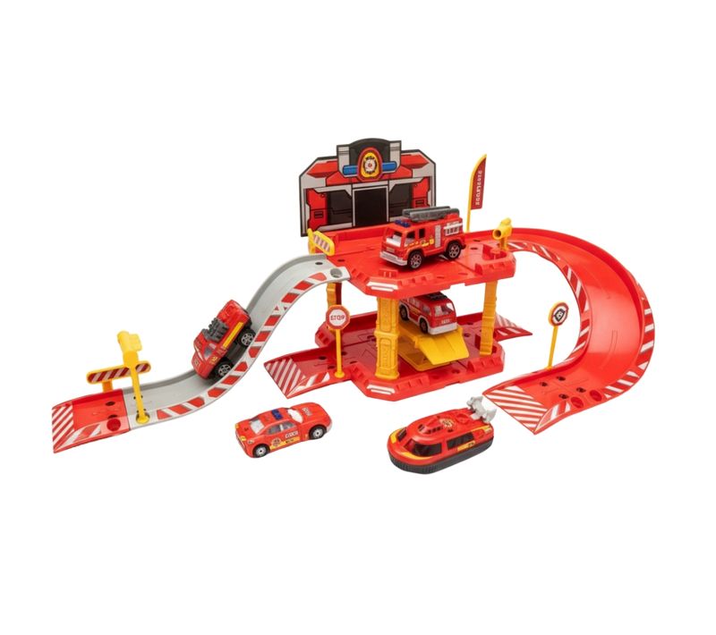 Garage De Pompier 40 Pièces à Assembler – Avec 1 Voiture, Rampe, Accessoires Et Autocollants, Je