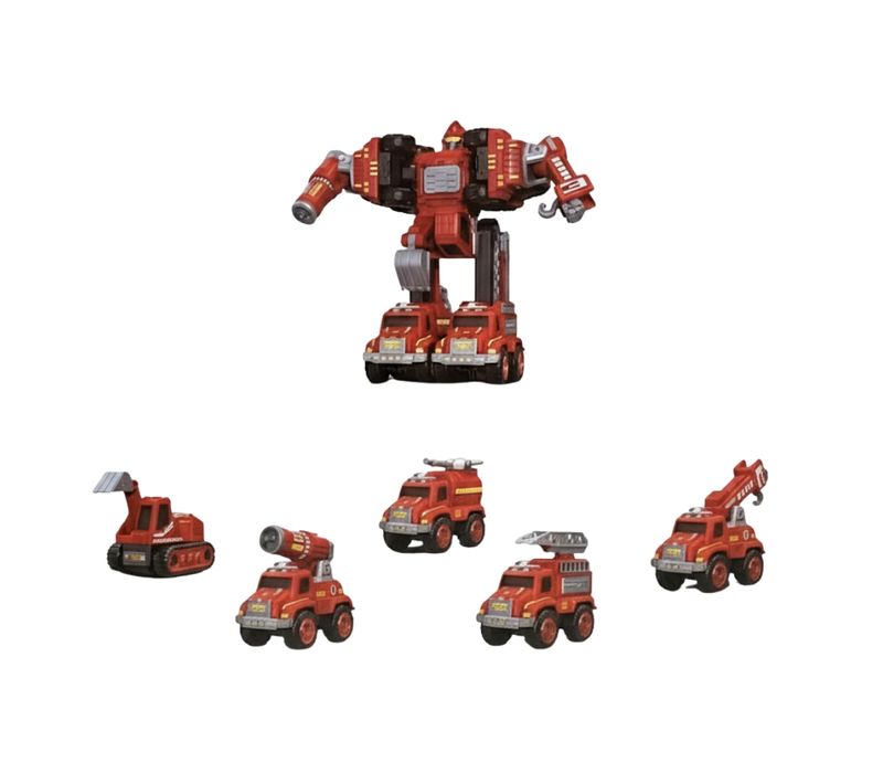 Robot Transformable 5-en-1 à Rétrofriction – Assemble 5 Véhicules De Chantier-pompier En Un Robot