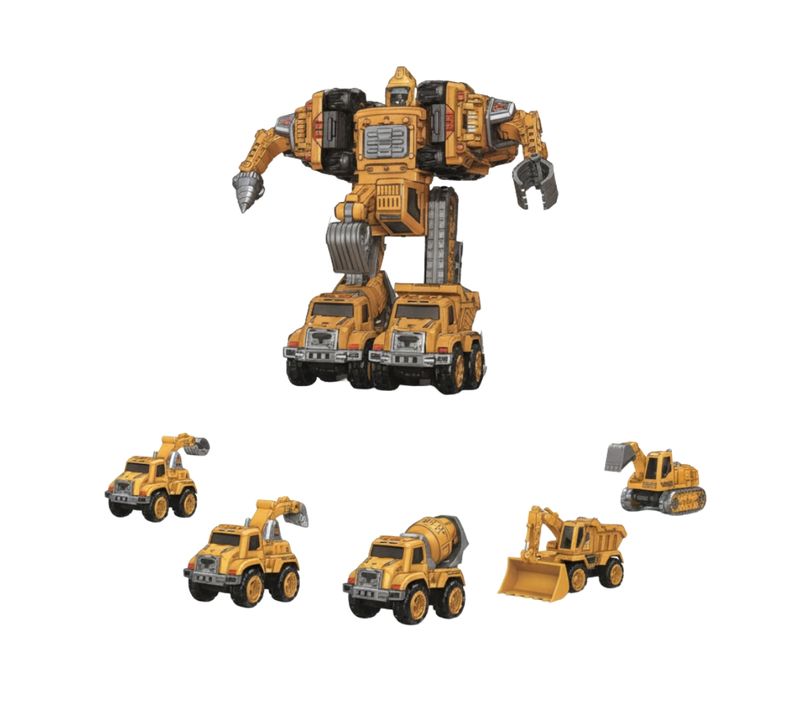 Robot Transformable 5-en-1 à Rétrofriction – Assemble 5 Véhicules De Chantier-pompier En Un Robot