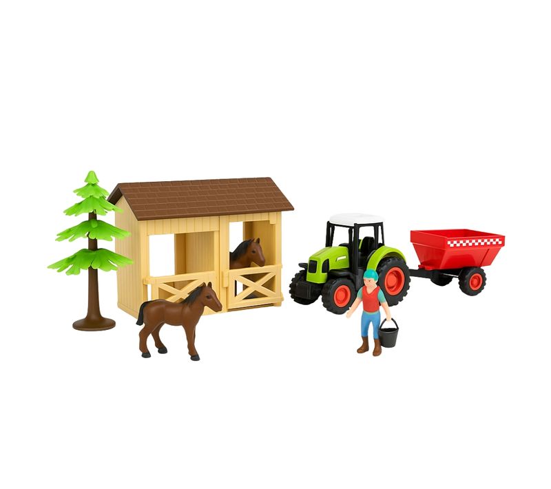 Jouet Ma Petite Écurie 7 Pièces Avec Fermier, Chevaux Et Tracteur Sonore Et Lumineux, Piles Incluses