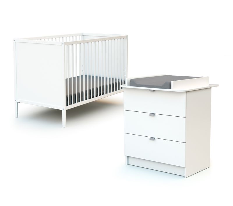 Chambre Bébé Lit Et Commode à Langer En Bois Blanc Alba
