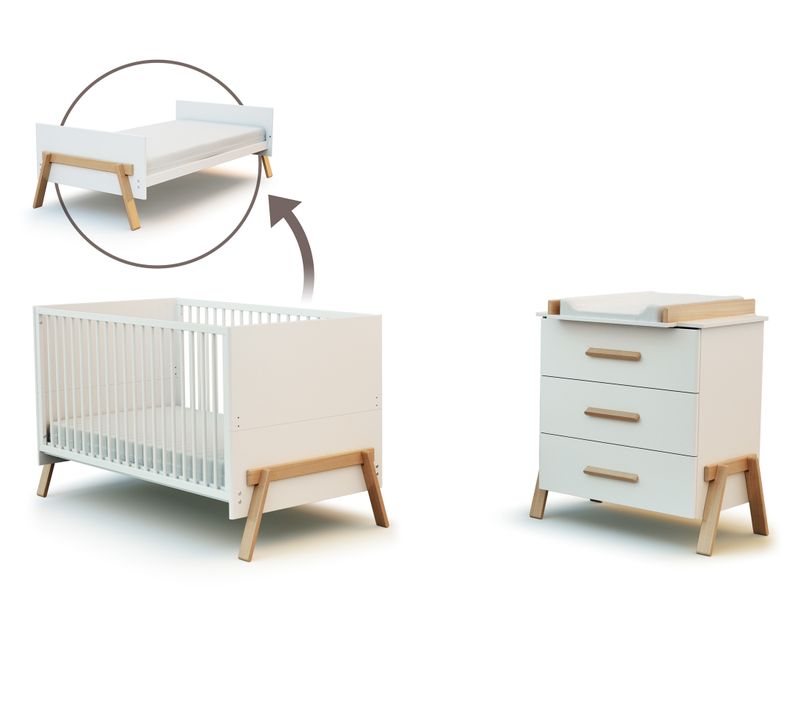 Grand Duo Lit Et Commode à Langer 3 Tiroirs En Bois Canaille