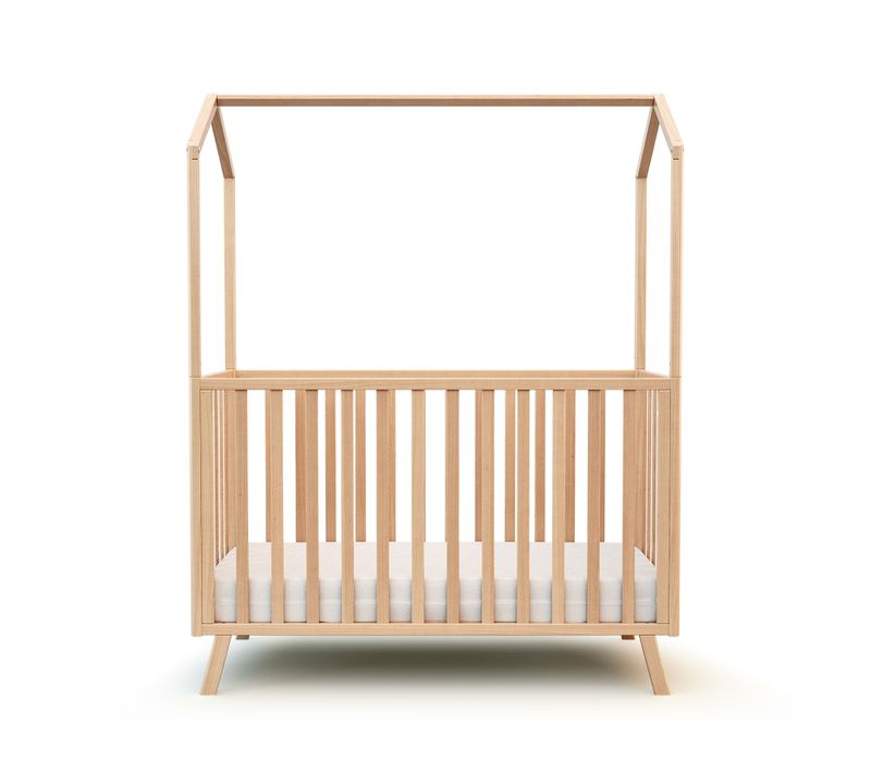 Lit Cabane Bébé Évolutif En Bois Confort Hêtre Verni 60 X 120 Cm