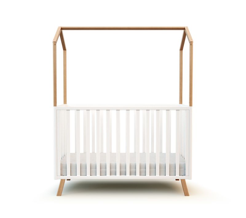 Lit Cabane Bébé Évolutif En Bois Confort Blanc Et Hêtre Verni 60 X 120 Cm
