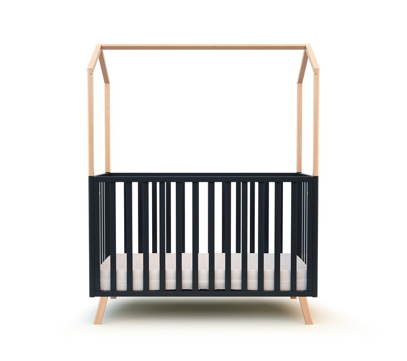 Lit Cabane Bébé Évolutif Hêtre Verni Et Gris Graphite 60 X 120 Cm