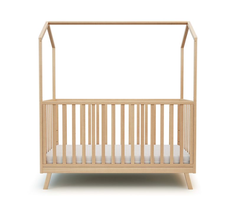 Lit Cabane Bébé Évolutif En Bois Confort Hêtre Verni 70 X 140 Cm