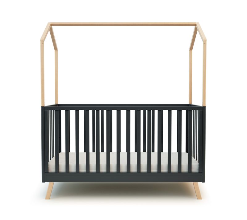 Lit Cabane Bébé Évolutif Gris Graphite Et Hêtre Verni 70 X 140 Cm