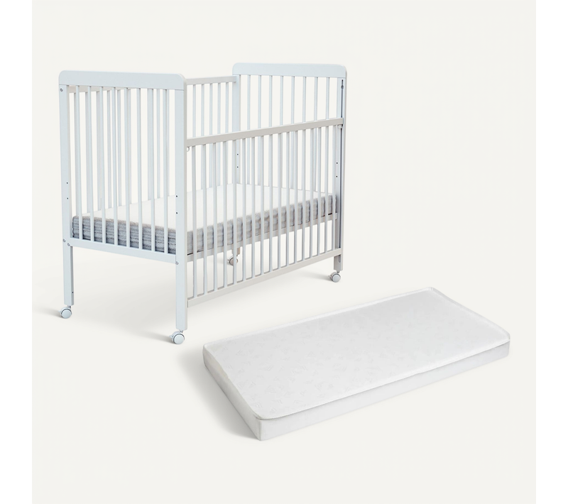 Lit Bébé Coulissant En Bois Avec Matelas En Bois Livo Blanc 60 X 120 Cm