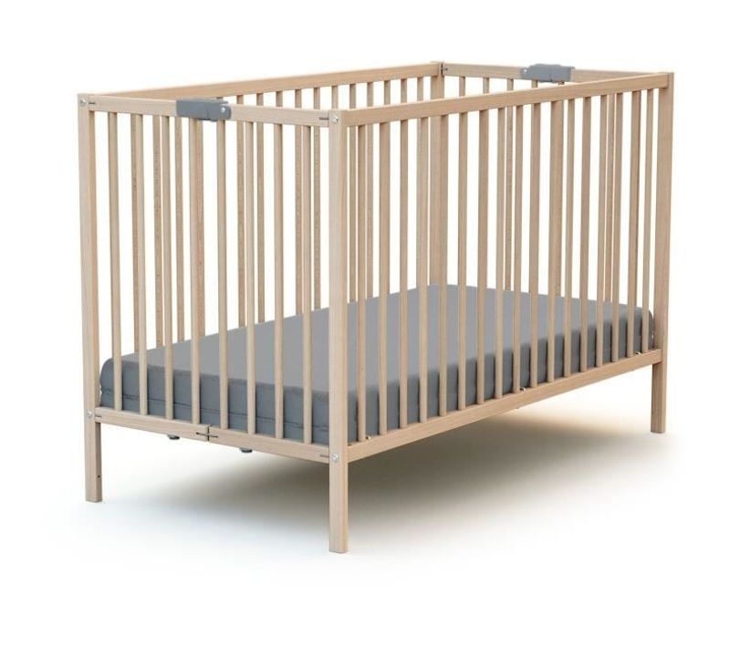 Lit Bébé Pliant - 60 X 120 Cm - Flex - Hetre Brut