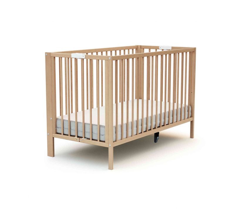 Lit Bébé Pliant En Bois Hêtre Réglable En Hauteur 60x120