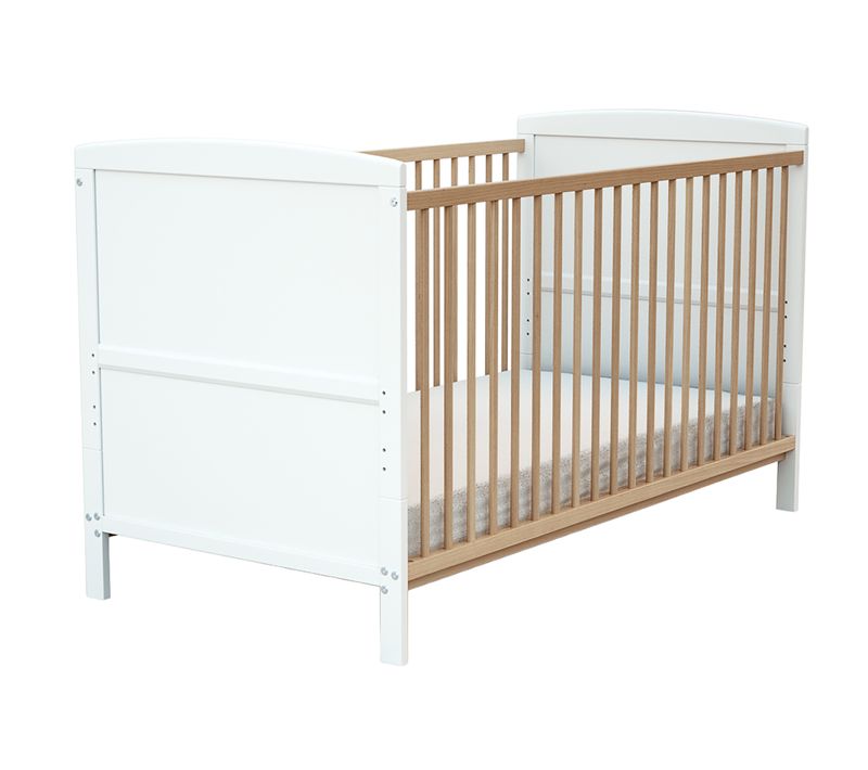 Lit Bébé évolutif En Bois Luna Blanc Et Hêtre Verni 70 X 140 Cm