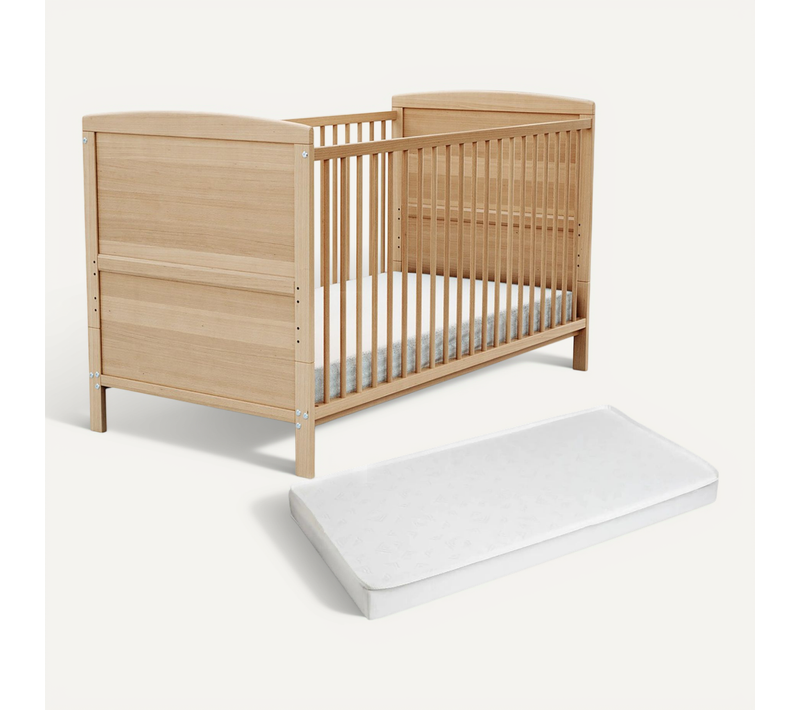 Lit Bébé évolutif En Bois Avec Matelas En Bois Luna Hêtre Verni