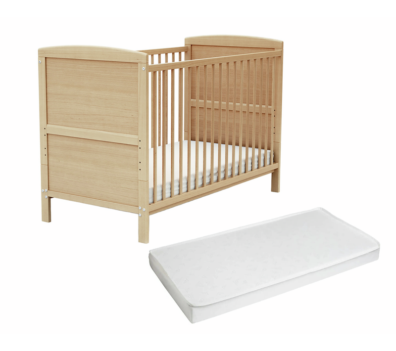 Lit Bébé évolutif En Bois Avec Matelas En Bois Luna Hêtre Verni