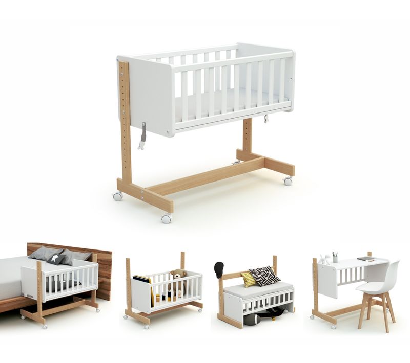 Berceau Cododo Évolutif En Bois Confort Blanc Et Hêtre Verni 40 X 80 Cm