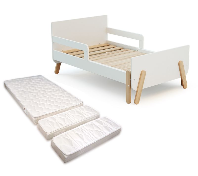 Lit Enfant Extensible En Bois 80x140-165-190 Pirate Avec Matelas - Blanc