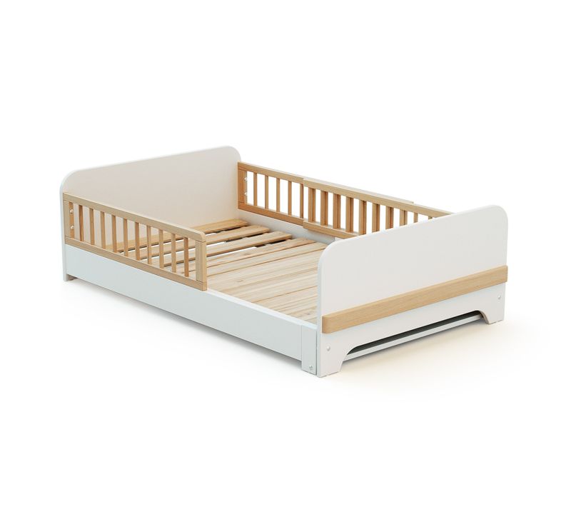 Lit Au Sol Enfant Extensible En Bois 80x140-165-190 Carrousel - Blanc